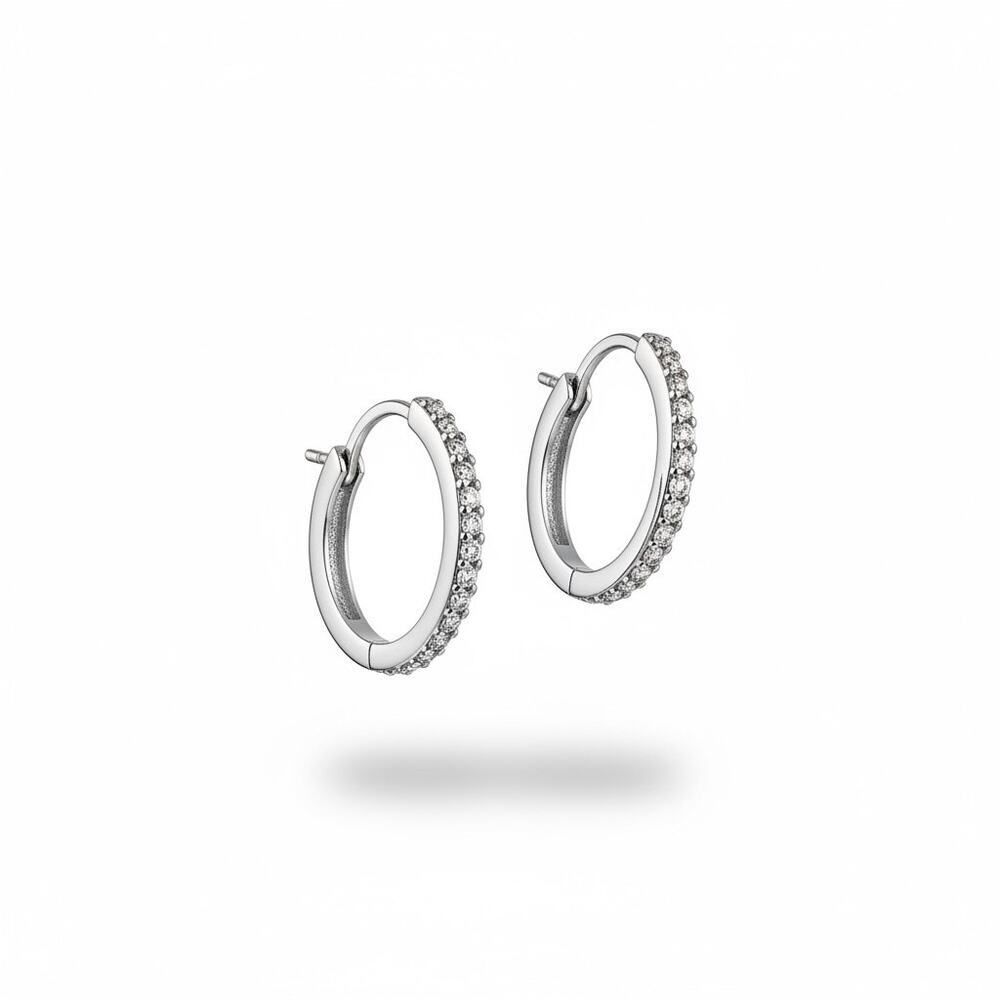 Karl Lagerfeld Paris Silver Crystal Hoop Earrings Small Pave Rhinestone Hoops
